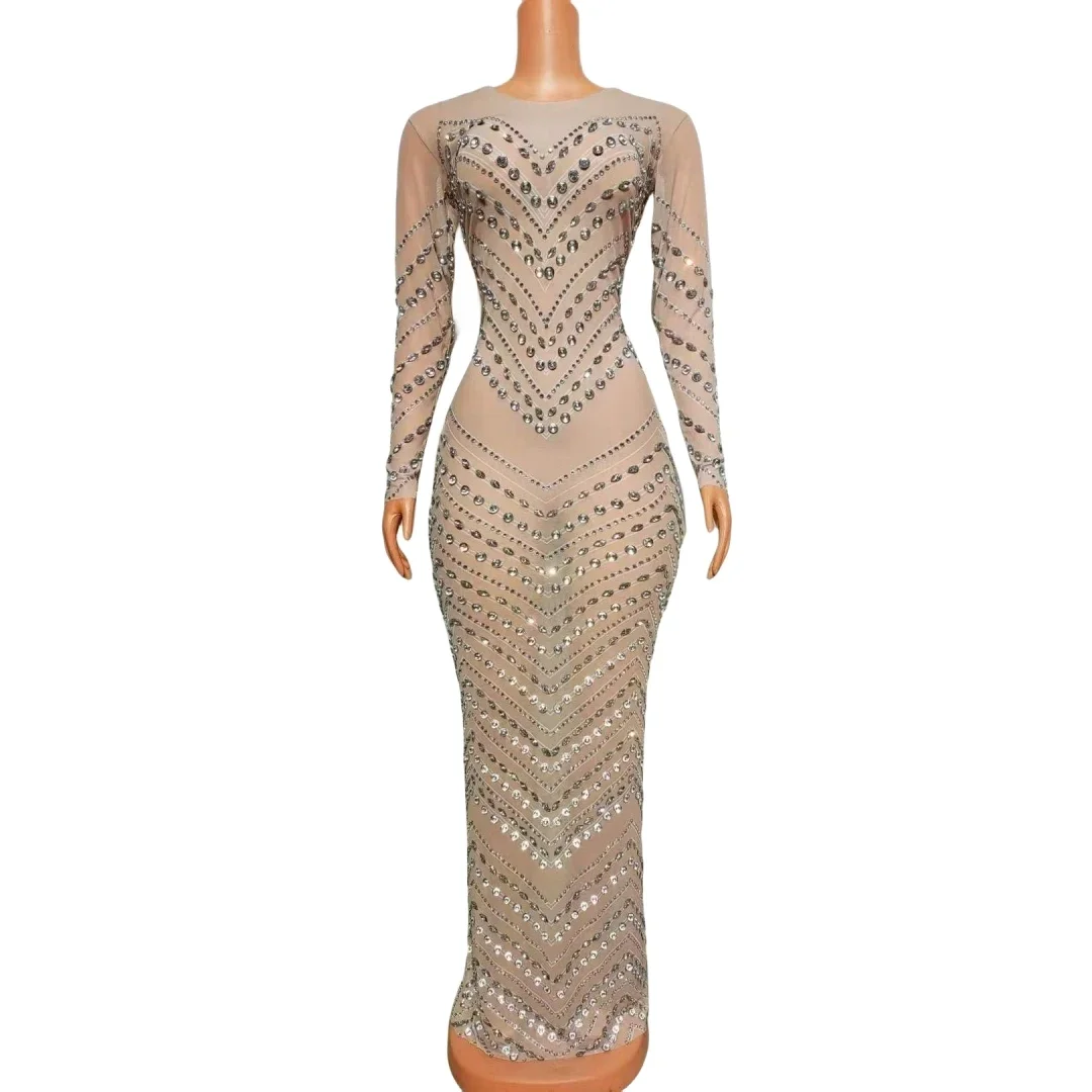 Прозрачное эластичное женское длинное платье на день рождения потрясающее со