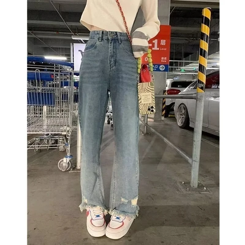 

Джинсы Y2K женские рваные в Корейском стиле, Модные Винтажные мешковатые брюки из денима в стиле Харадзюку, Японская уличная одежда с завышенной талией