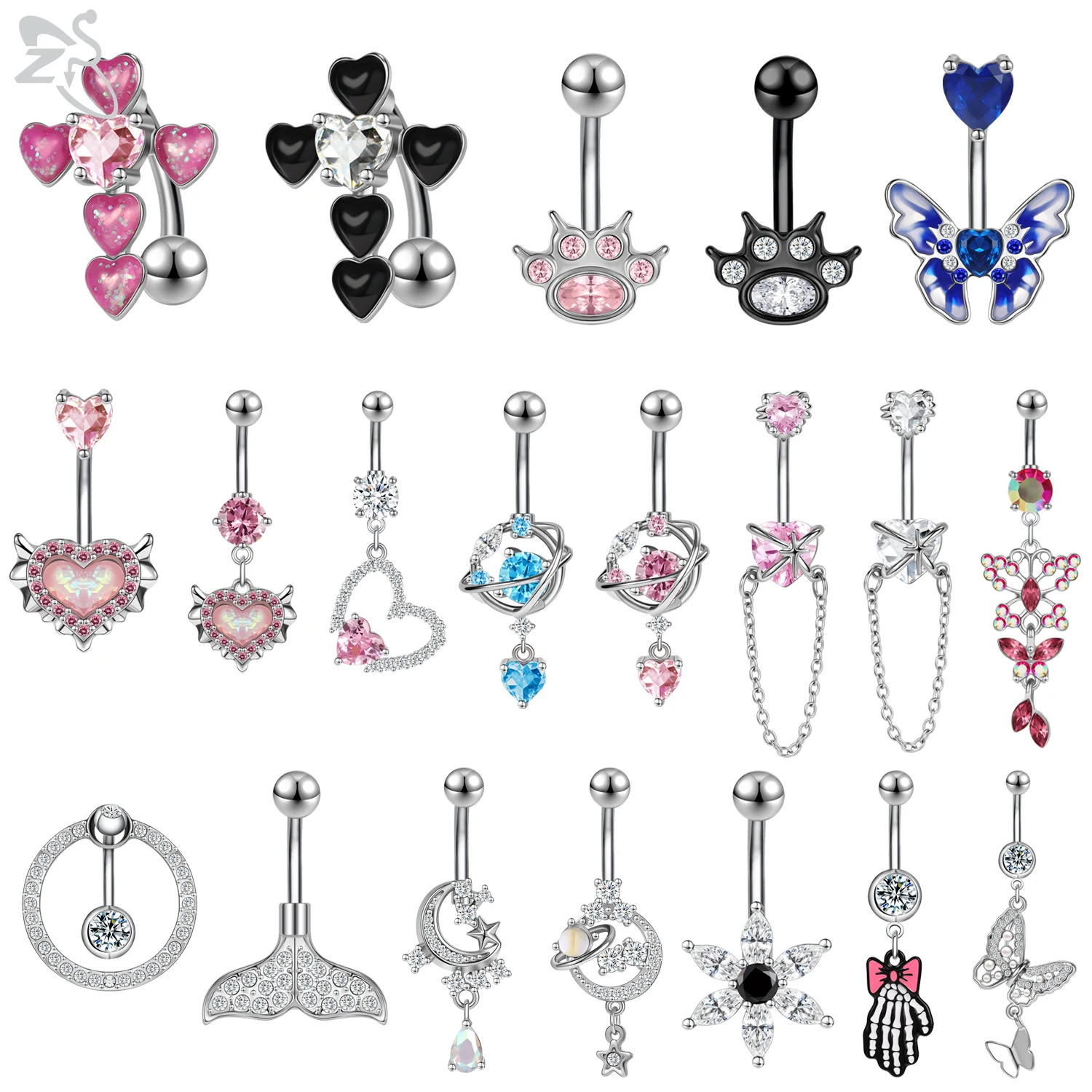 Женское кольцо для пупка из нержавеющей стали с кристаллами