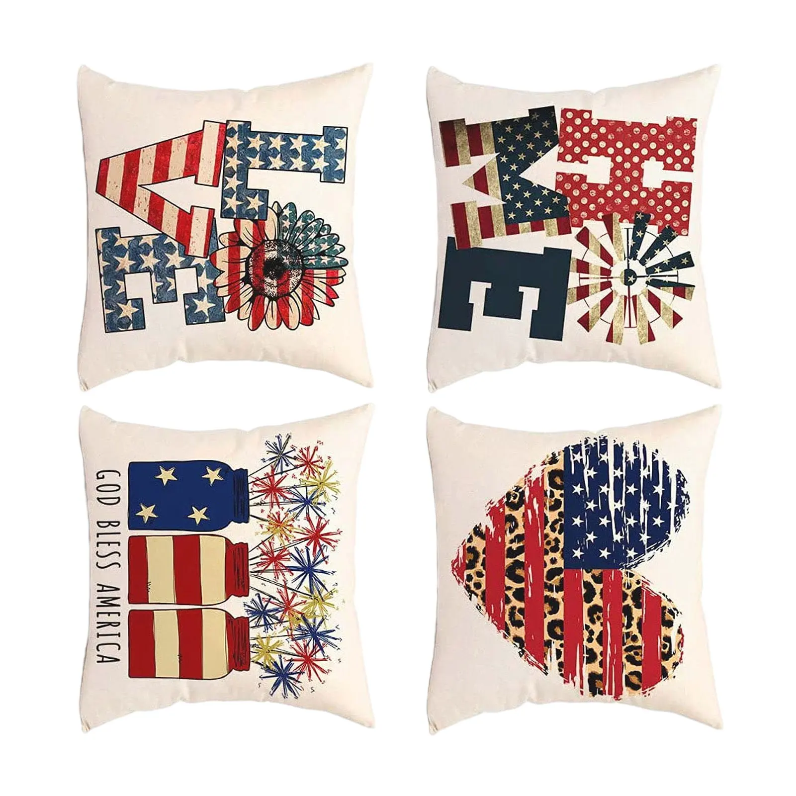 

Наволочки на подушки, дюйма, 4 июля, День Независимости, яркий национальный праздник, американский флаг, в стиле ретро, красный, синий, упаков...