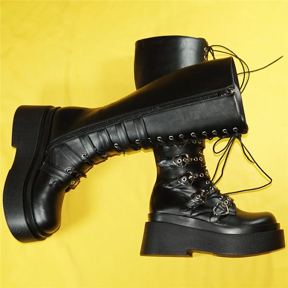 Winter Wedges Platform Pumps Shoes Women Lace Up Super High Heels Knee High Boots Female Round Toe Fashion Sneakers Casual Shoes