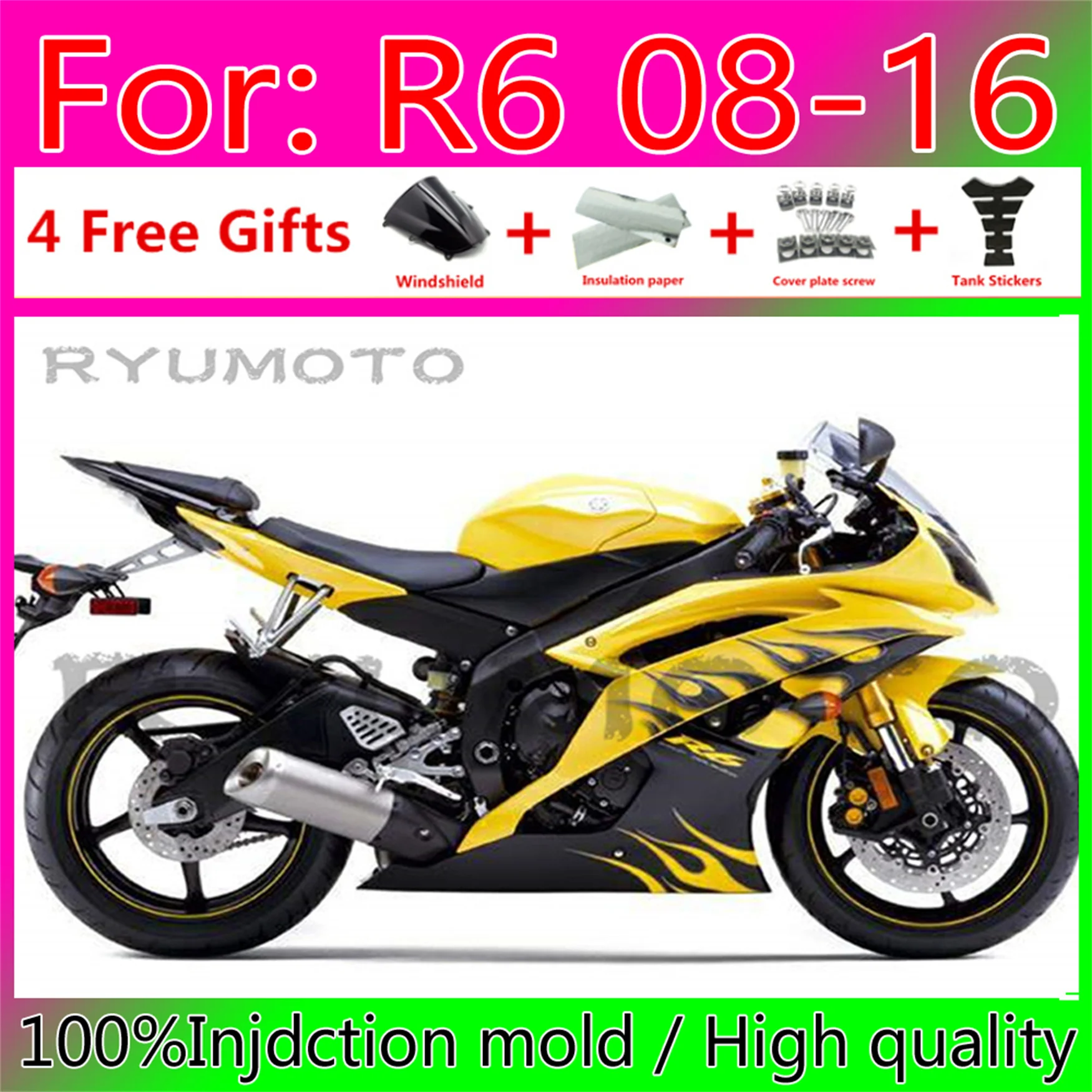 

Motorcycle Injection Fairing Kits For Yamaha YZF R6 2008 2009 10 2011 12 13 15 16 Fairings Bodywork YFZ-R6 08 09 11 yellow