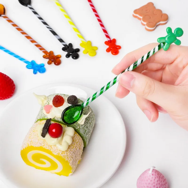 

Cute Glass Spoon Cartoon Characters Creative Long-handled Spoons Juice Coffee Cake Spoon Exquisite Glass Color Stir Bar