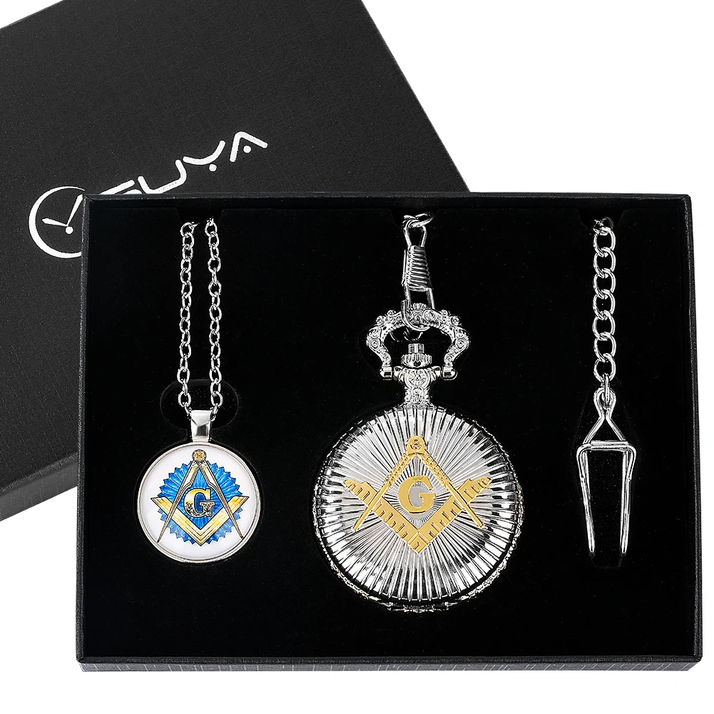 Quartz Pocket Watch Freemason Men Pocket Watch Pendant Necklace Luxury Souvenir Gift Sets for Men Fob Clock Rreloj De Bolsillo