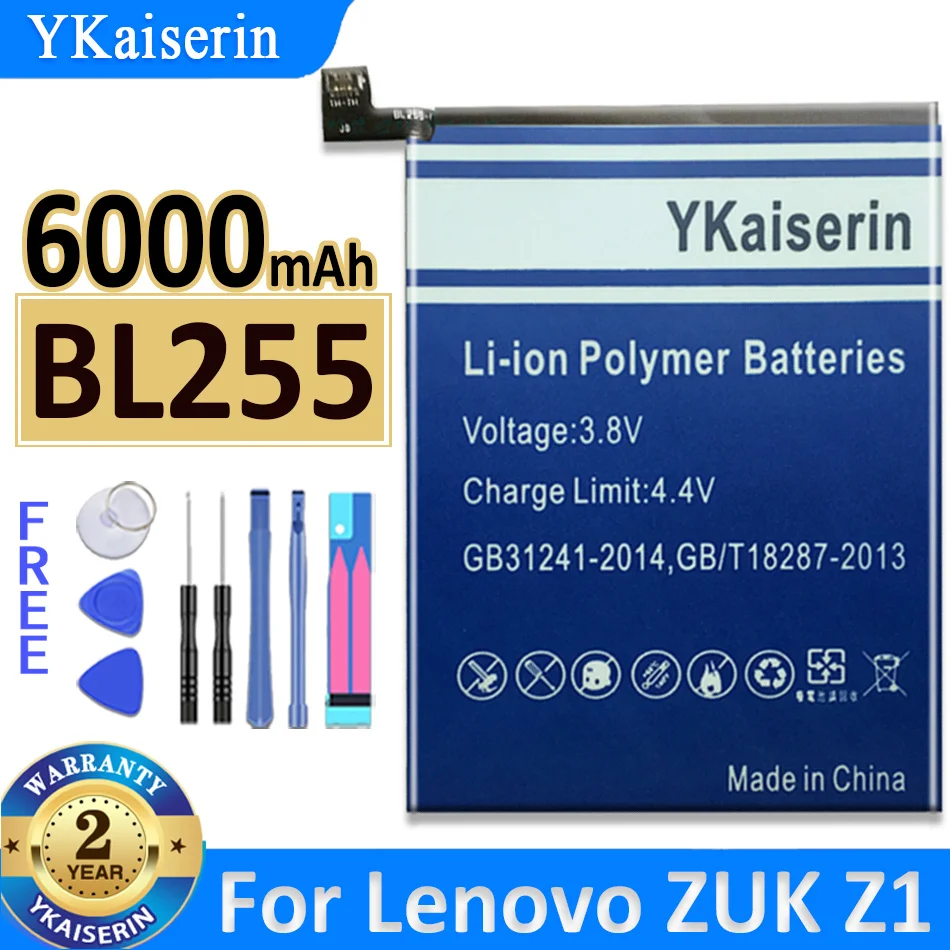 

YKaiserin 6000mA High Quality BL255 Battery For Lenovo ZUK Z1 ZUKZ1 Z1221 Battery Replacement Back up Batteries Bateria