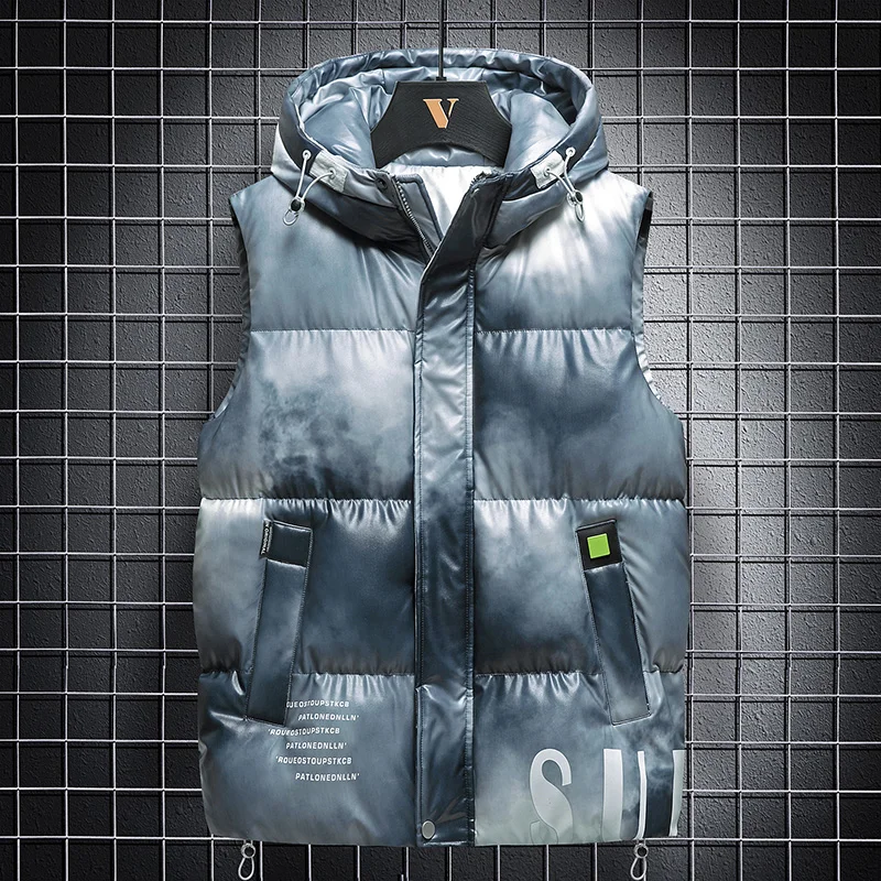 

Winter New Casual Warm Solid Sleeveless Plus Size 8XL Stand Collar Puffer Vest Street Cargo Style Winter Vest for Men
