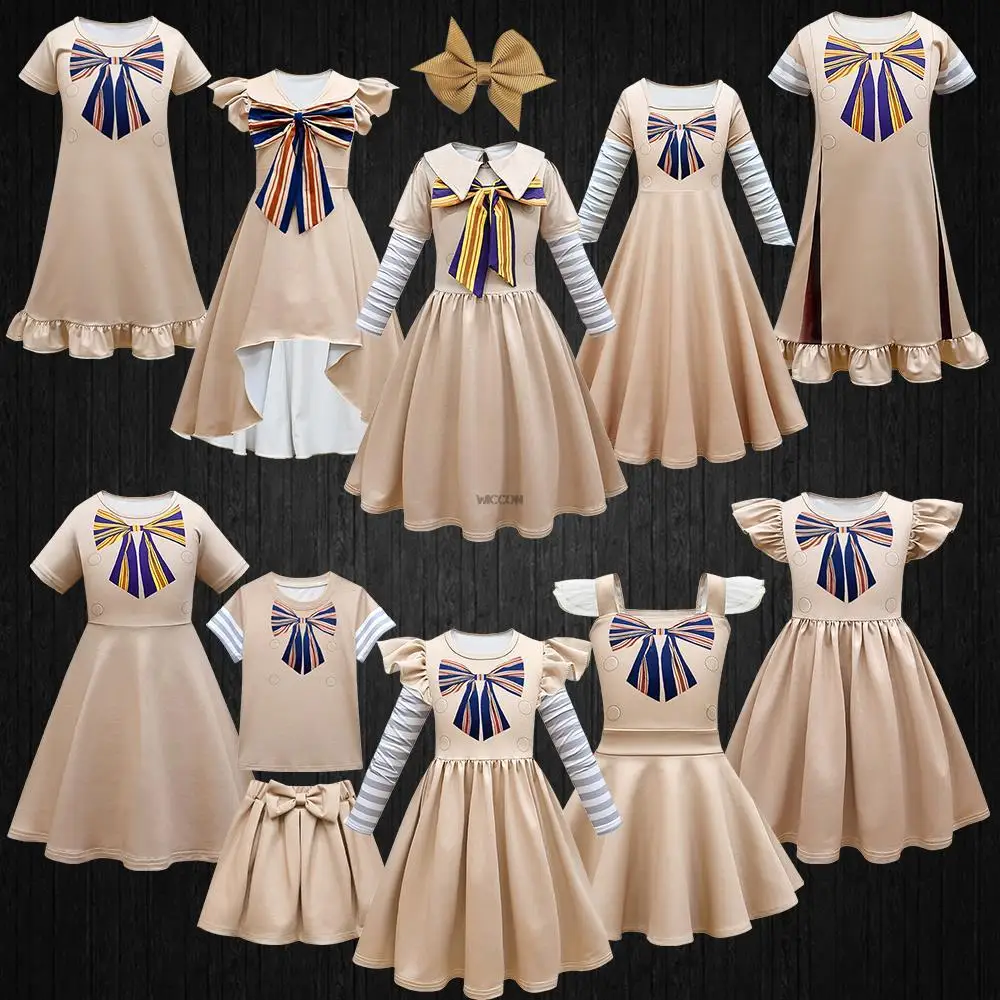 

New GAN Girls Megan Cosplay Costume M3 Summer England Style Khaki Bow School Clothes for Girls Movies AI Robot Character Dress