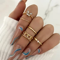 vintage bohemian crystal butterfly rings sets for women geometric thin circle imitation pearls knuckle midi finger rings jewelry