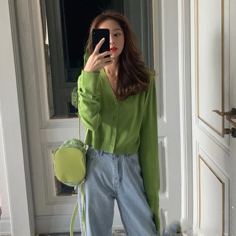 

Hot Sale Korean Knitted Cardigan Long Sleeve Blouse Sun Protection Button