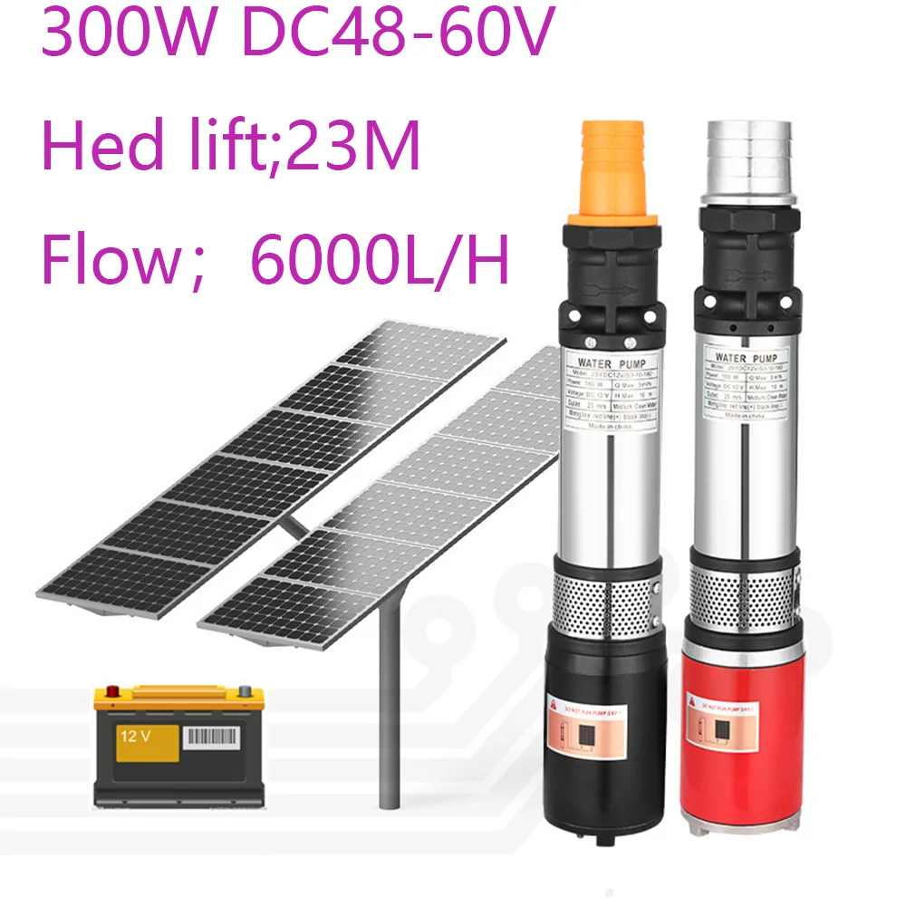300 Вт DC48V Солнечный глубоководный насос с подъемником 23 м и расходом воды л в час