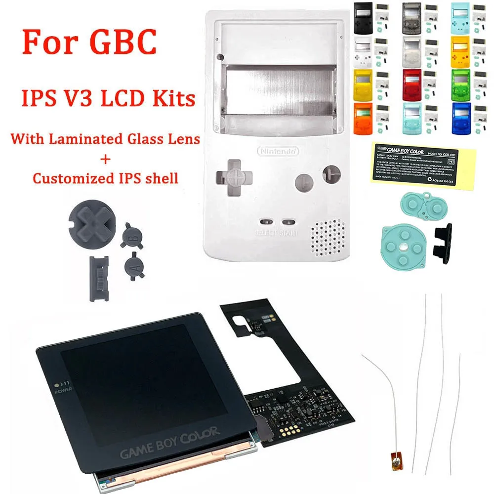 

IPS V3 Original Gray Laminated LCD Screen Kits with Housing Shell for GBC Highlight IPS Screen LCD Kits with Variable Light Logo