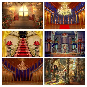 Beauty And Beast Backdrops Photography Red Carpet Stairs Party Background Opera Castle Palace Ballroom Wedding Backdrops Decor