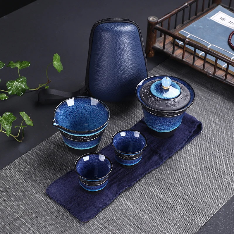

Китайский дорожный чайный набор кунг-фу, керамический глазурный чайник, чайная чашка, чайные принадлежности, фарфоровые чайники, наборы для...