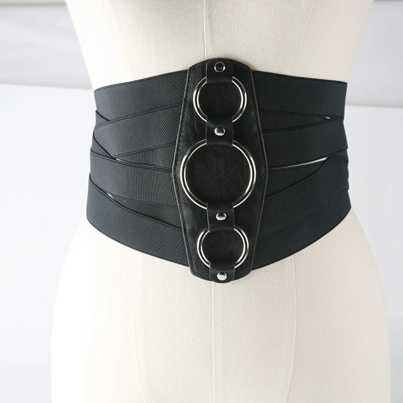 

Women Cummerbunds Decorative Girdle for Ladies Outer Elastic Wide Belt with Dress Shirt Waist All-match Black Bwaist Belt