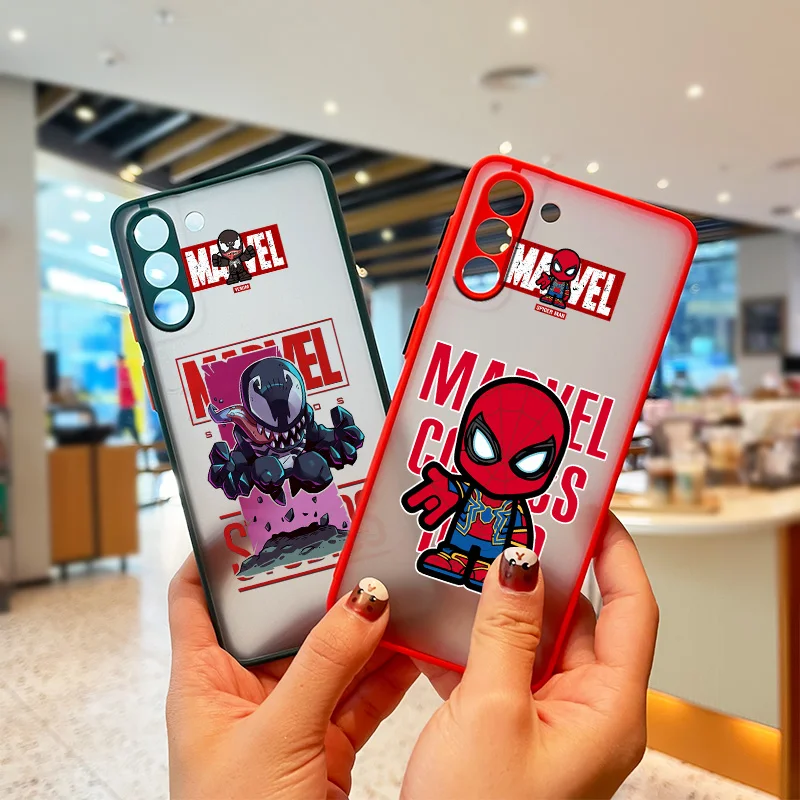 

Marvel Superheroes Cute For Samsung Galaxy S22 S21 S20 FE S10 E S9 S8 Ultra Plus Lite Frosted Translucent Phone Case Capa