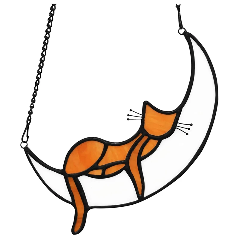 

Orange Cat Lovers Gifts Stained Glass Window Hangings Sleeping Cat Suncatcher For Window