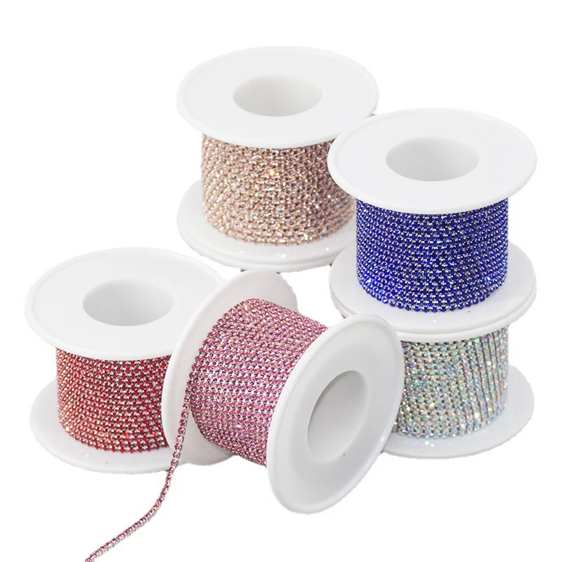 

10Yards/roll SS6.5-SS16 Glitter Crystal Rhinestone Gold Silver Sew-On Glue-On For Clothes DIY Garment Accessories trim Cup Chain