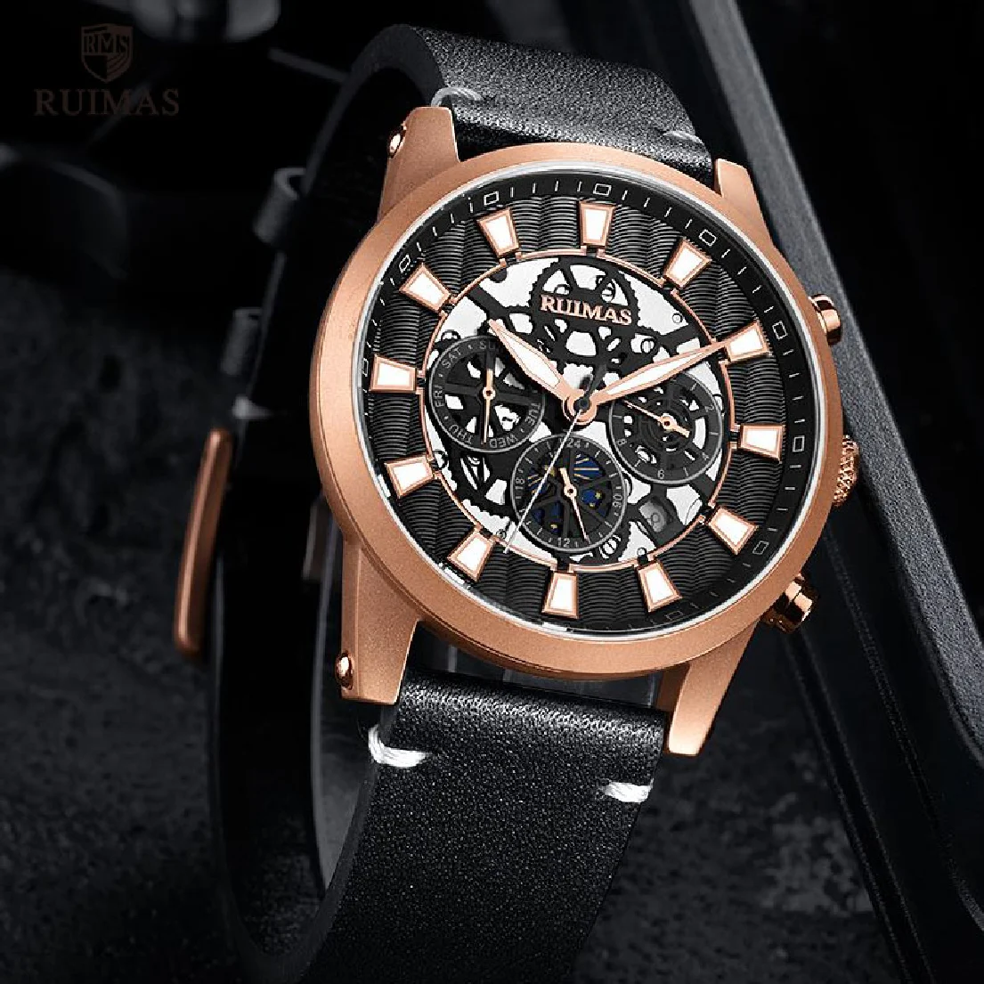 

RUIMAS Luxury Casual Automatic Watches Men Top Brand Genuine Leather Strap Mechanical Wristwatch Clock Relogios Masculino 6768G