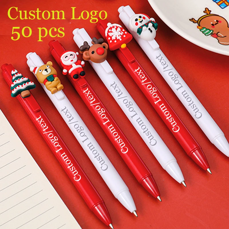 50 Pcs Christmas Ballpoint Pens Custom Logo Engrave Name Pen Black Ink Pens For School Office Suppliers Kids Christmas Gifts