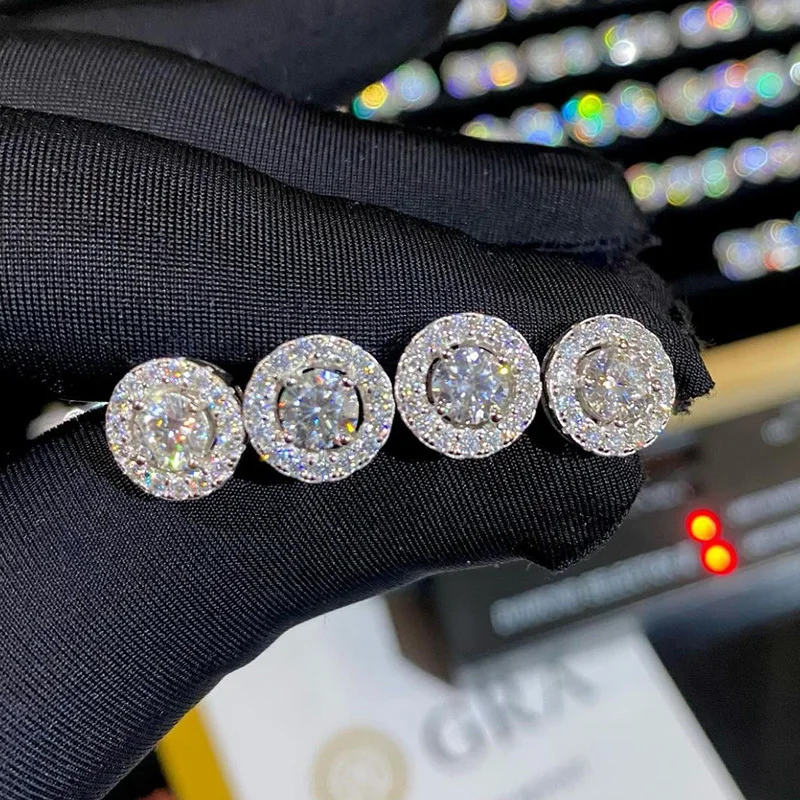Лидер продаж Vvs Муассанит Кластер Серьги-гвоздики Iced Out Круглые серьги с