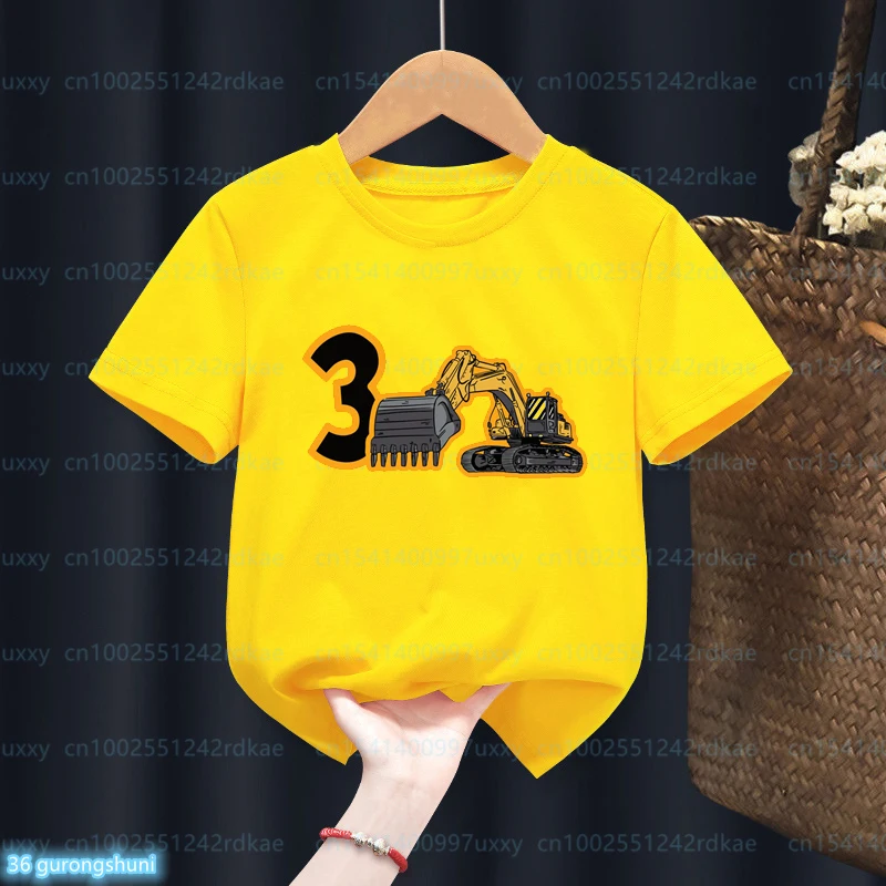 

1-5th Birthday Tshirt Excavator Birthday Self-Defined Name For Children'S Birthday Gift Clothing Boys T-Shirts Funny Baby shirts