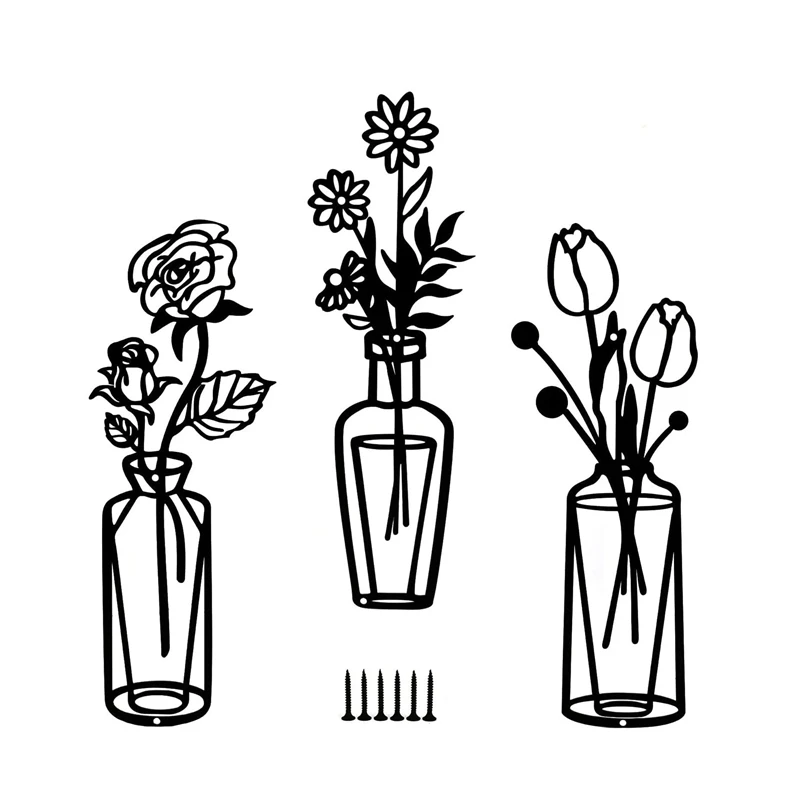 

3Pcs Wall Sculpture Farmhouse Vase Flower Wall Art Rustic Bathroom Floral Decor For Living Room Bedroom Dining Room Home