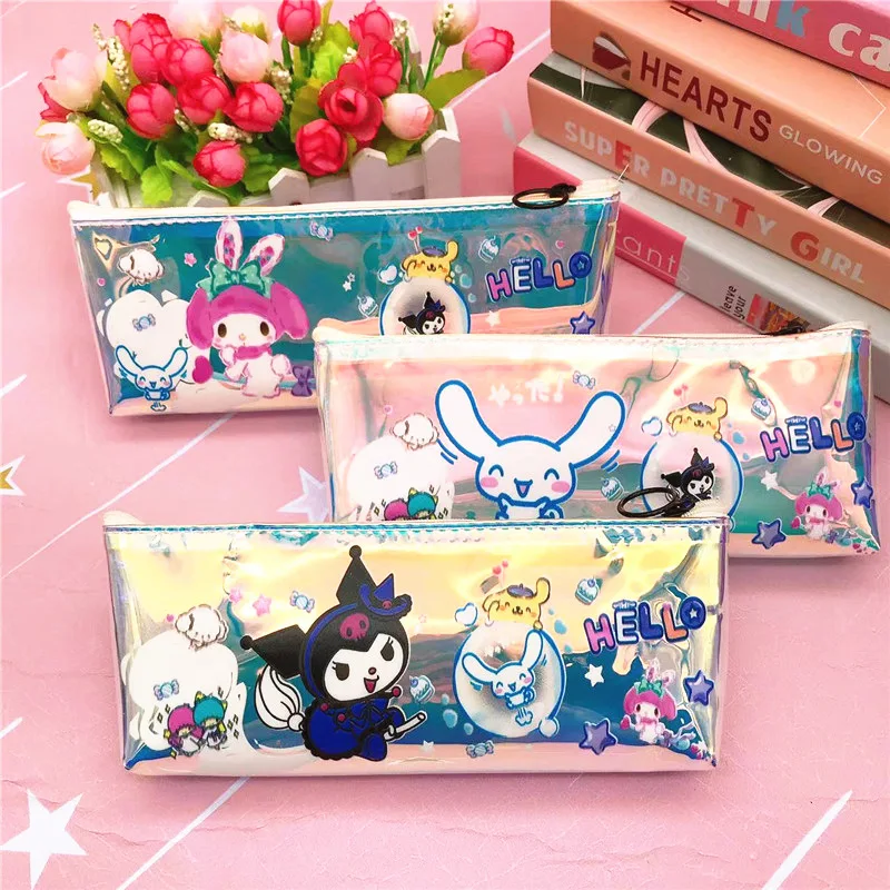 

Kawaii Sanrio Kuromi Cinnamoroll My Melody мультфильм творчество лазерные канцелярские принадлежности сумка для хранения Портативные водонепроницаемые учеб...