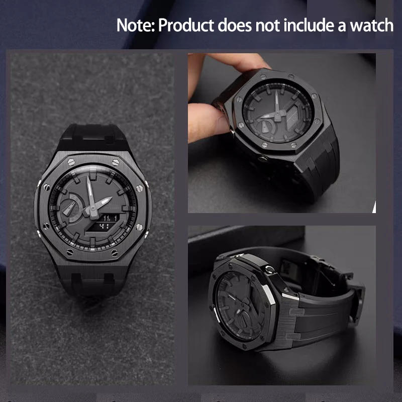 For G Shock Casio Watch GA2100 2110 Casioak Mod Kit Retrofit Accessories Black Watch Cases Metal Bezel Fluorine Rubber Strap enlarge