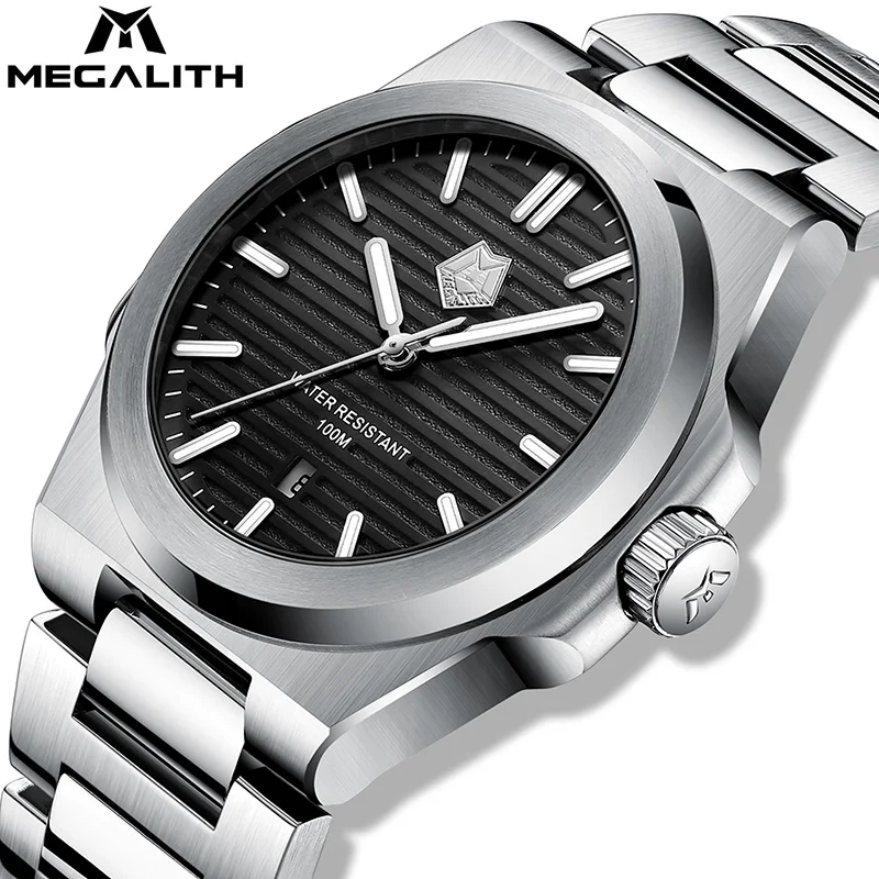 

Relogio Masculino MEGALITH Дата часы для мужчин модные бизнес водонепроницаемые кварцевые часы мужские серебристые черные нержавеющие аналоговые часы