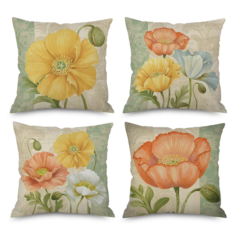 

Spring Flowers Pillowcase Green Flowers Leaves Cotton Linen Pillow Covers Decorative 45x45 Bed Sofa Pillows Case for Living Room