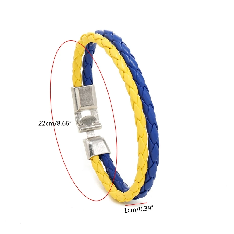 Мужской и Женский плетеный браслет с украинским флагом кожаный синего желтого