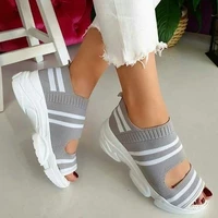 2022 summer new women sandals high heels platform women shoes casual flats knitting slip on peep toe sneakers female sandals