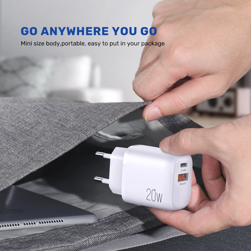 B210P 20W Quick Charge 3.0 USB Type C PD Charger For iPhone 12 Pro Max USB C Fast Charging Travel Wall Phone Charger