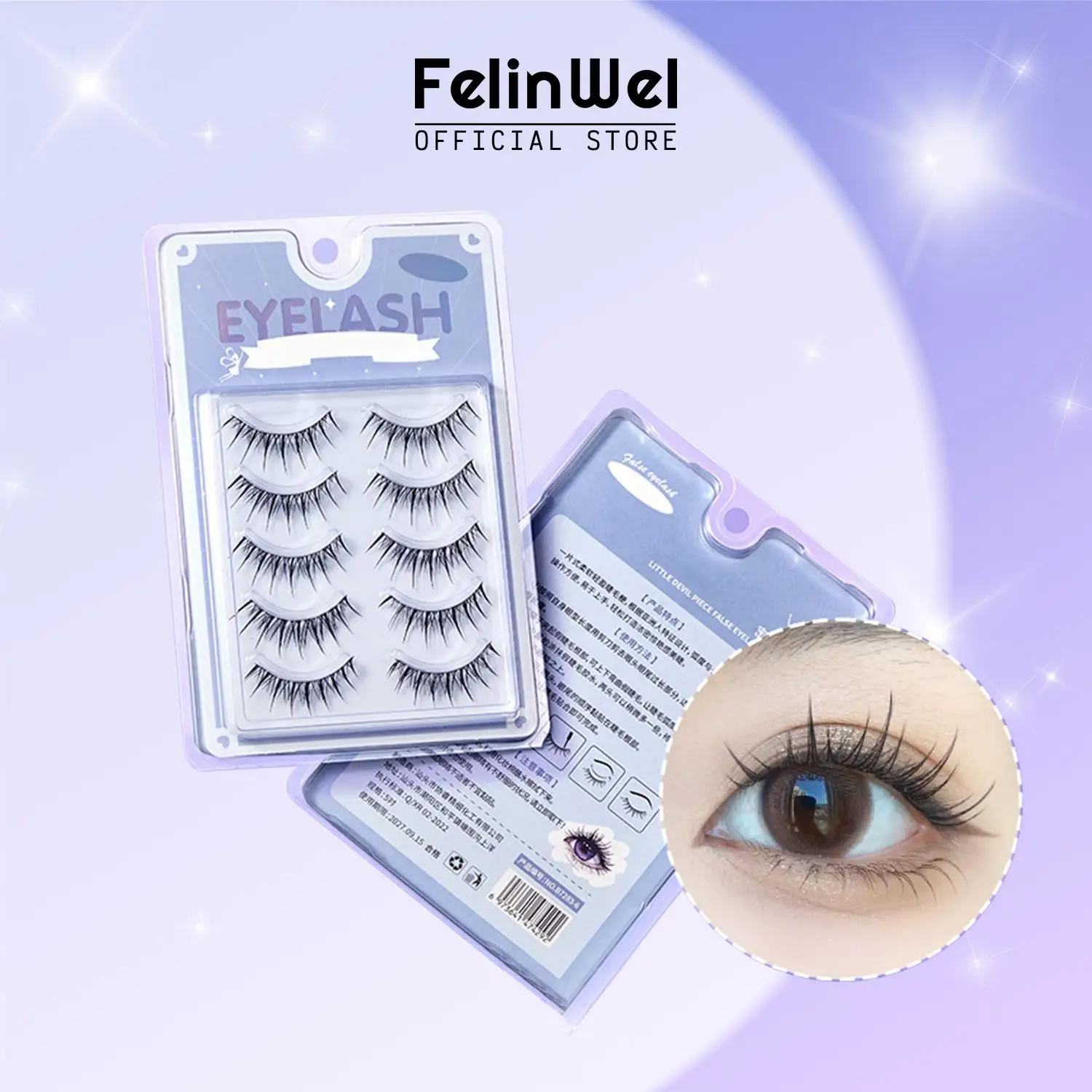 

FelinWel - 5 Pairs Natural False Eyelashes Full Strip Clear Band Wispy Mink Lashes cosplay Daily Dating Korean Makeup Tools