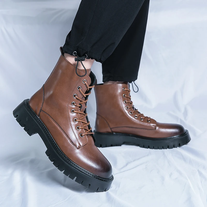 Новые зимние рыцарские ботинки мужские удобные рабочие на толстой подошве