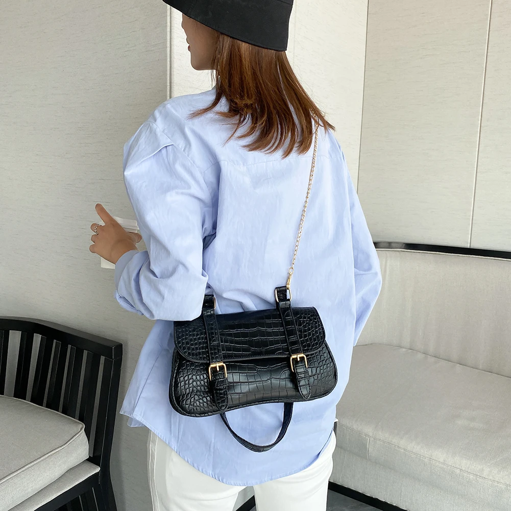 

Solid Chain Crossbody Handbag Women Alligator PU Female Simple Shoulder Bags for Outdoor Shopping Traveling Ornaments