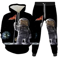 astronaut autumn winter men women hoodies set 3d printed tracksuit long sleeve sweater trousers casual outfits