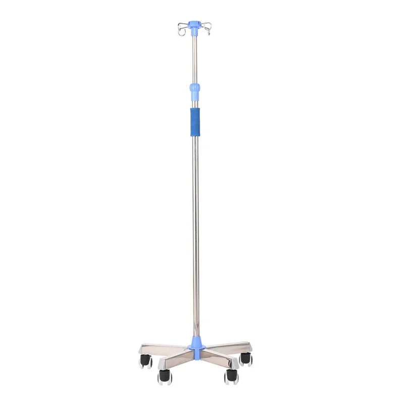 Больничная 5-ногая мобильная подставка из нержавеющей стали для капель с полюсом