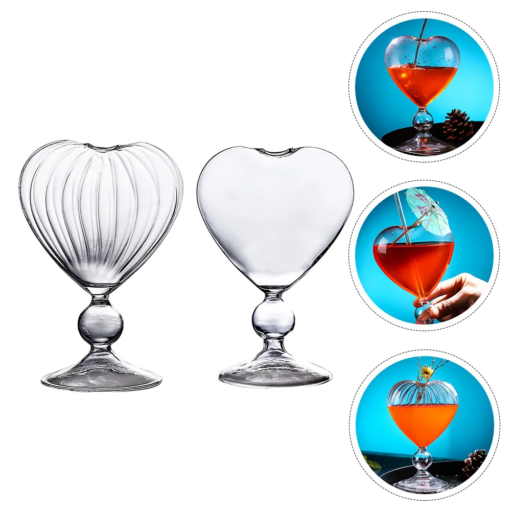 

2pcs Cocktail Drinking Cup Heart-shaped Goblet Standing Cup for Bar Home