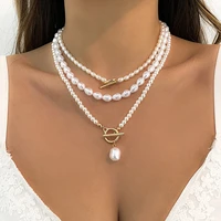 elegant wedding multi layer baroque pearl choker necklace beaded chains clavicle necklace for women bohemia jewelry girl gift