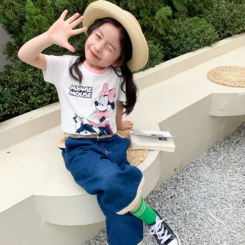 Новые детские футболки Disney с рисунком из аниме топ Микки Маусом и Эльзой для