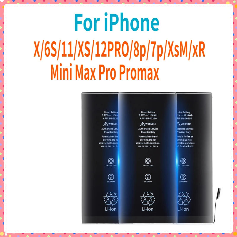 Battery For iPhone X/6S/11/XS/12PRO/8p/7p/XsM/xR Mini Max Pro Promax Real High Capacity Replacement Mobile Phone Batteries