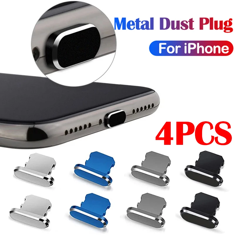 

4PCS Aluminum Alloy Anti Dust Plug for IPhone 14 13 12 Pro Max 11 Mini XS 8 Plus IPad AirPods Apple Series Lightning Port Cover