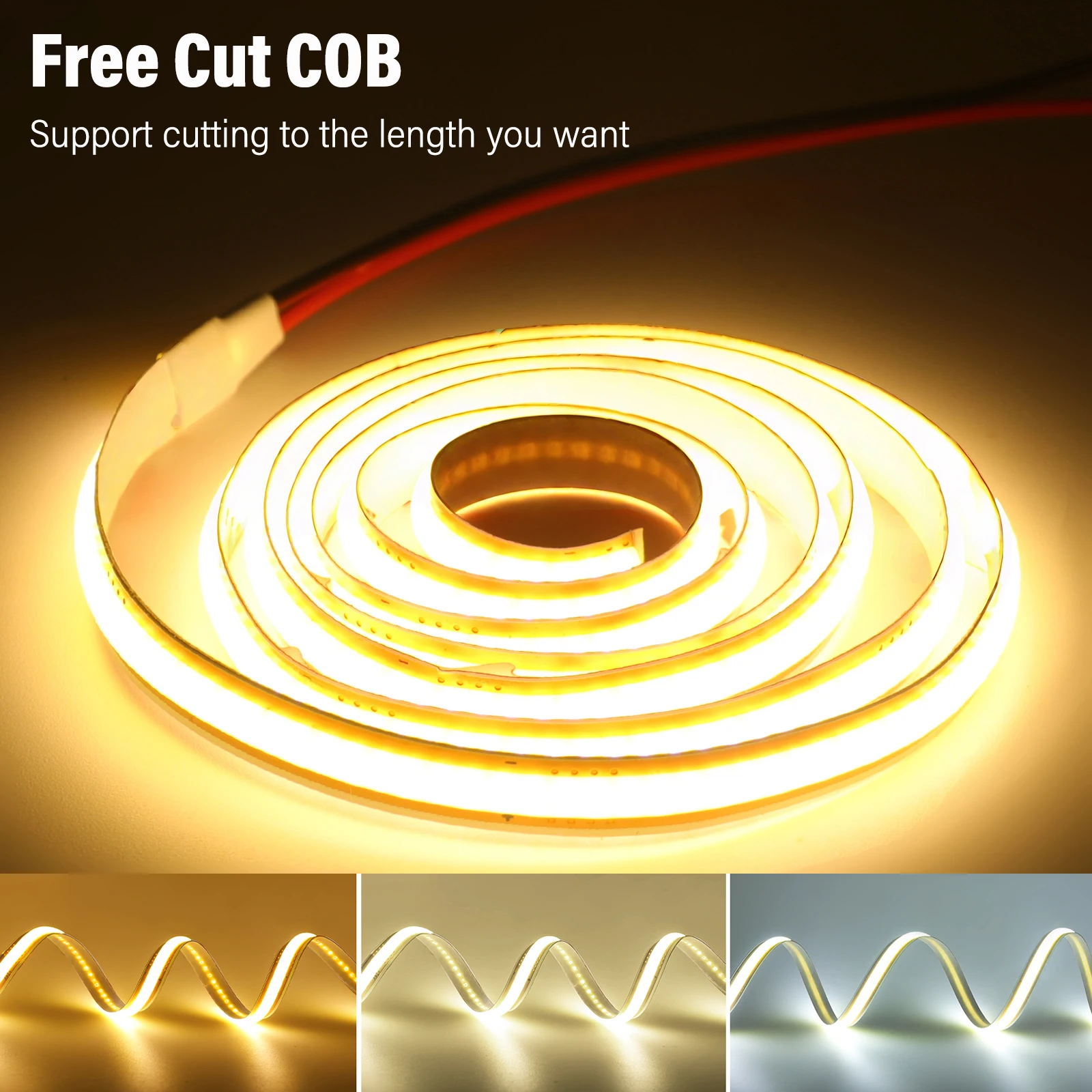 Фото Светодиодные ленты COB Free Cut 400LEDs/M Гибкая светодиодная лента 3000K 4000K 6000K Линейное освещение 1-10M 12V 24V Украшение дома №1