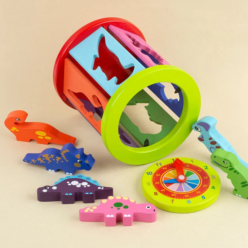

Montessori Wooden Animal Dinosaur Toys Kids Fine Motor Skill Training Hand Eye Focus Sorting Color Shape Educational Block Board