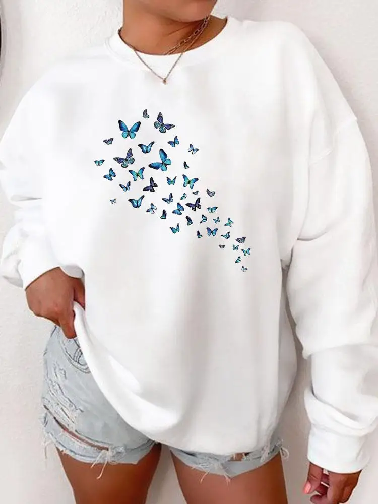 

Autumn Spring Fashion Pullovers Women Long Sleeve Butterfly Lovely 90s Trend Clothing Casual Print Female Graphic Sweatshirts