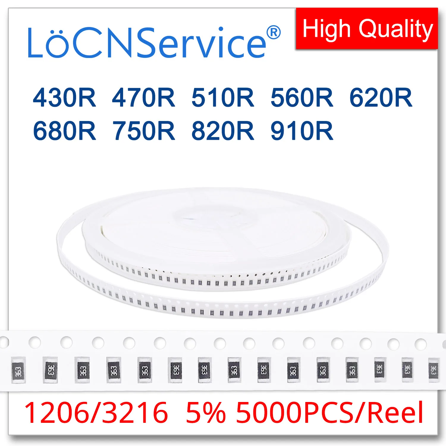 

LoCNService 1206 J 5% 5000pcs 430R 470R 510R 560R 620R 680R 750R 820R 910R smd 3216 resistor OHM