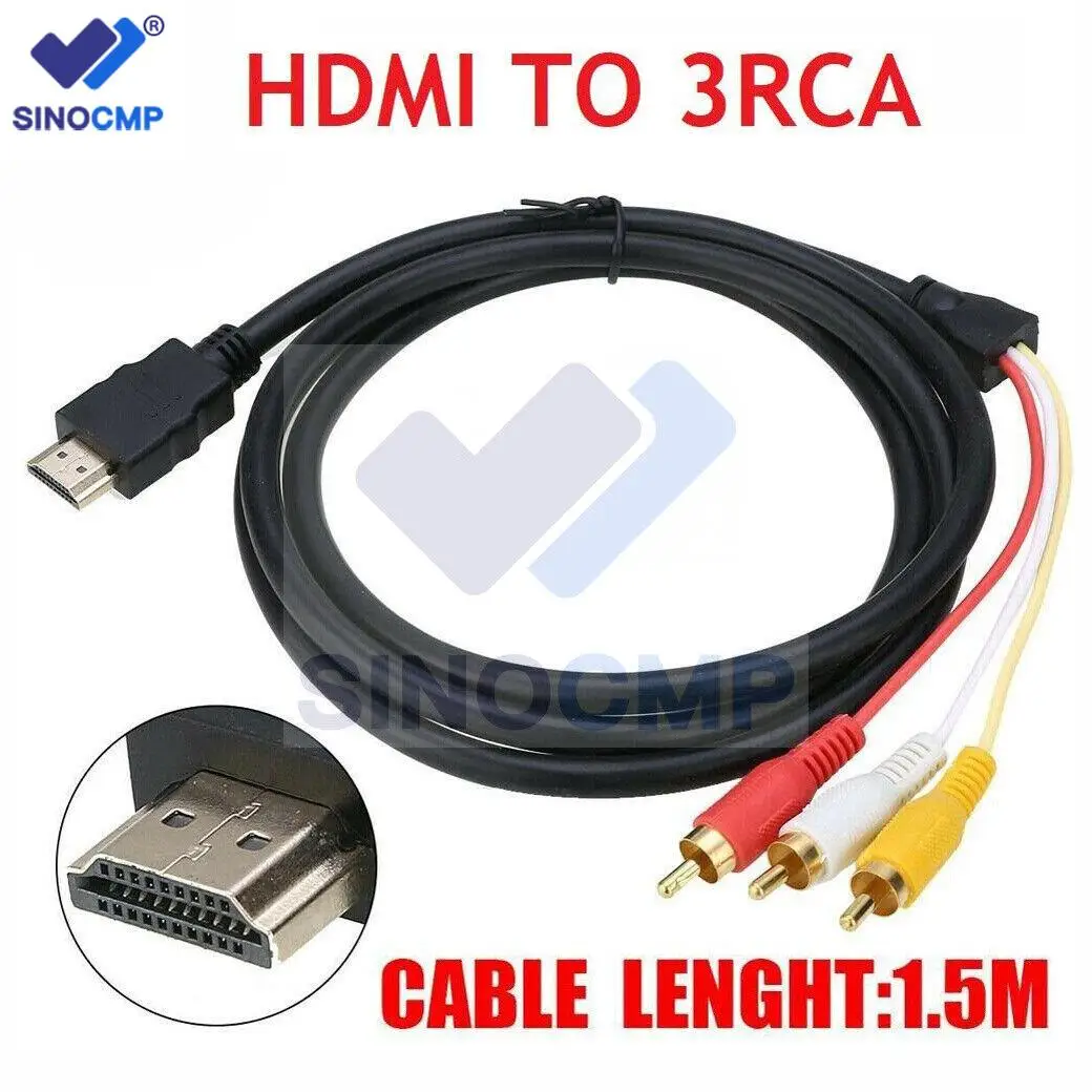 

1080p HDMI Male To 3 RCA Video Audio Converter Adapter Cable AV Component HDTV Supports 480i, 480p, 720p, 1080i,1080p resolution