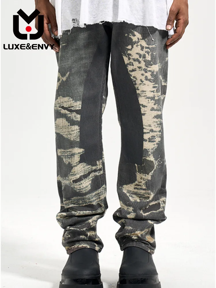 

Джинсы LUXE & ENVY мужские с цифровым 3D принтом, повседневные брюки свободного покроя, небольшие прямые штаны, весна 2023