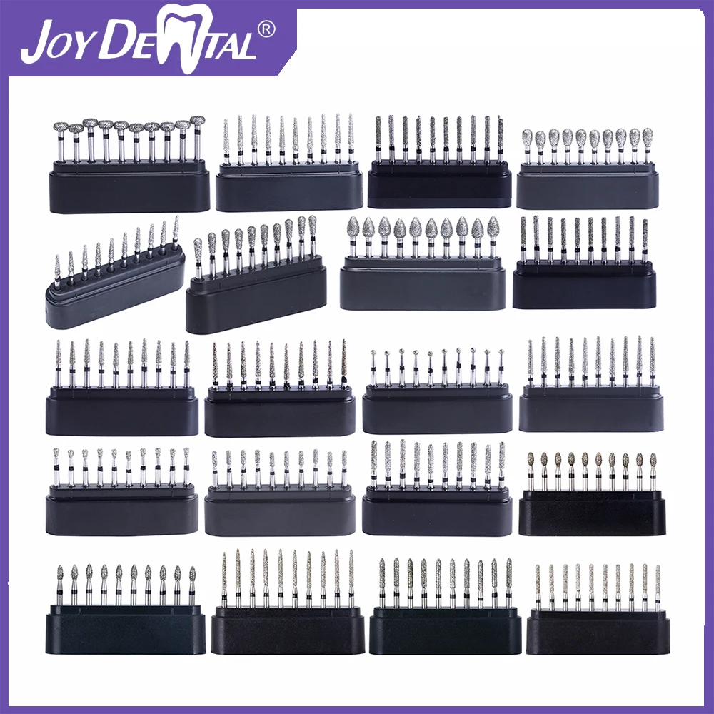 10 Pcs/Box Dental Diamond Bur Multiple Models Optional Black Storage Box Fit for Dental High Speed Handpiece